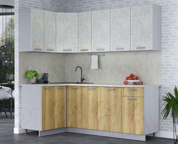 Изображение товара Кухонный гарнитур Интерлиния Мила Лайт 1.2x2.1 (бетон лайт/дуб золотой/опал светлый)