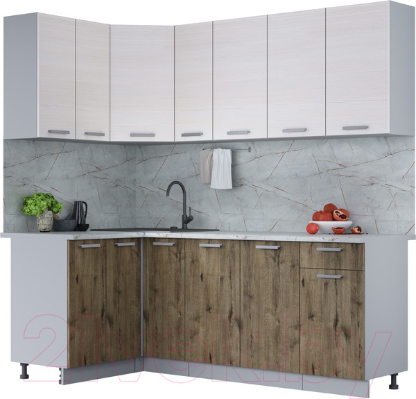 Изображение товара Кухонный гарнитур Интерлиния Мила Лайт 1.2x2.1 (вудлайн кремовый/дуб веллингтон/серый каспий)