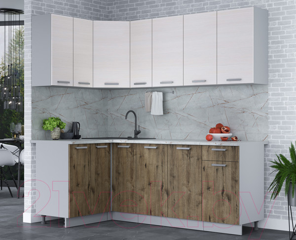 Изображение товара Кухонный гарнитур Интерлиния Мила Лайт 1.2x2.1 (вудлайн кремовый/дуб веллингтон/серый каспий)