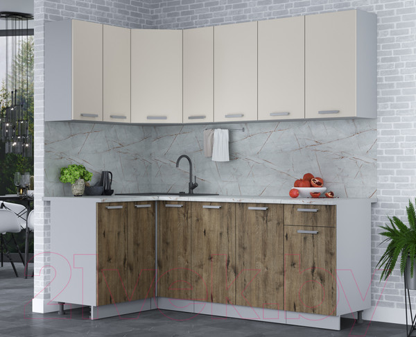 Изображение товара Кухонный гарнитур Интерлиния Мила Лайт 1.2x2.1 (персидский жемчуг/дуб веллингтон/серый каспий)