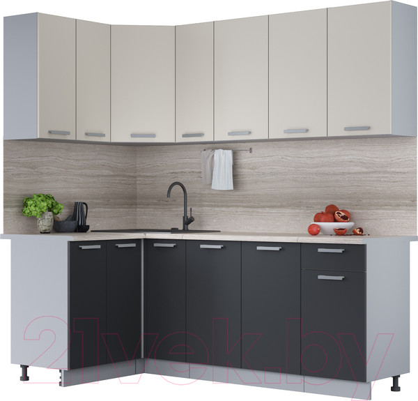 Изображение товара Кухонный гарнитур Интерлиния Мила Лайт 1.2x2.1 (персидский жемчуг/антрацит/травертин серый)