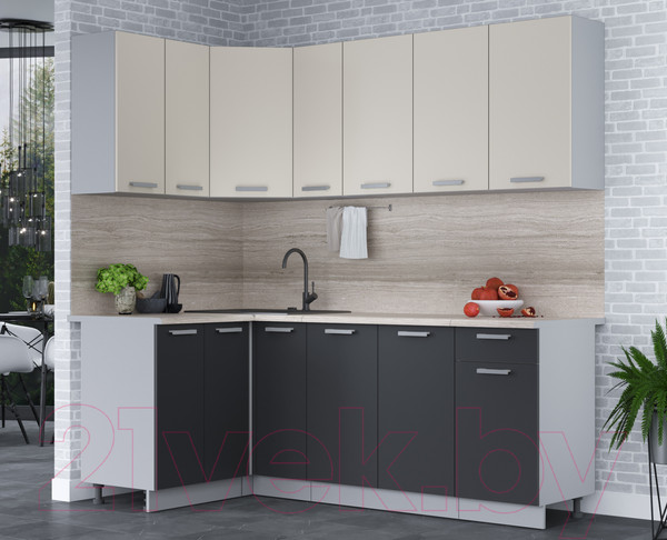 Изображение товара Кухонный гарнитур Интерлиния Мила Лайт 1.2x2.1 (персидский жемчуг/антрацит/травертин серый)