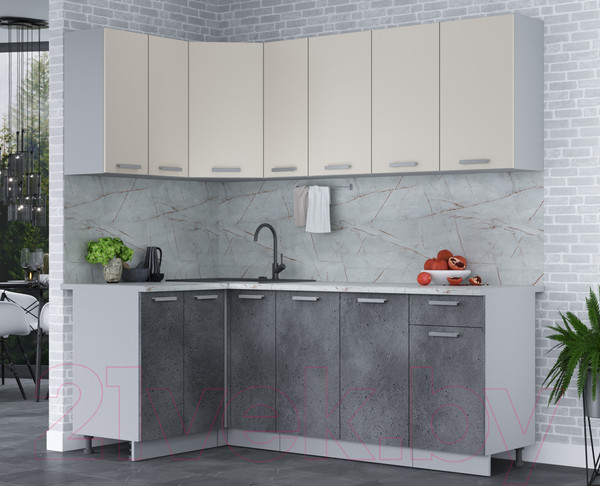 Изображение товара Кухонный гарнитур Интерлиния Мила Лайт 1.2x2.1 (персидский жемчуг/бетон портленд/серый каспий)