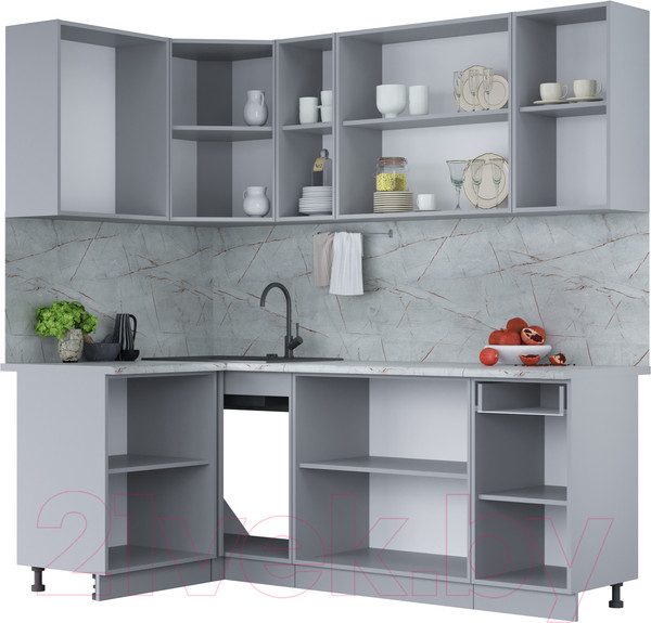 Изображение товара Кухонный гарнитур Интерлиния Мила Лайт 1.2x2.1 (персидский жемчуг/бетон портленд/серый каспий)