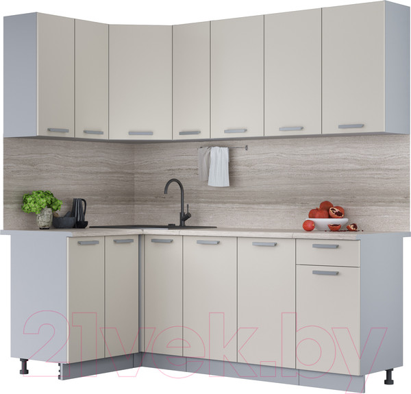 Изображение товара Кухонный гарнитур Интерлиния Мила Лайт 1.2x2.1 (персидский жемчуг/персидский жемчуг/травертин серый)