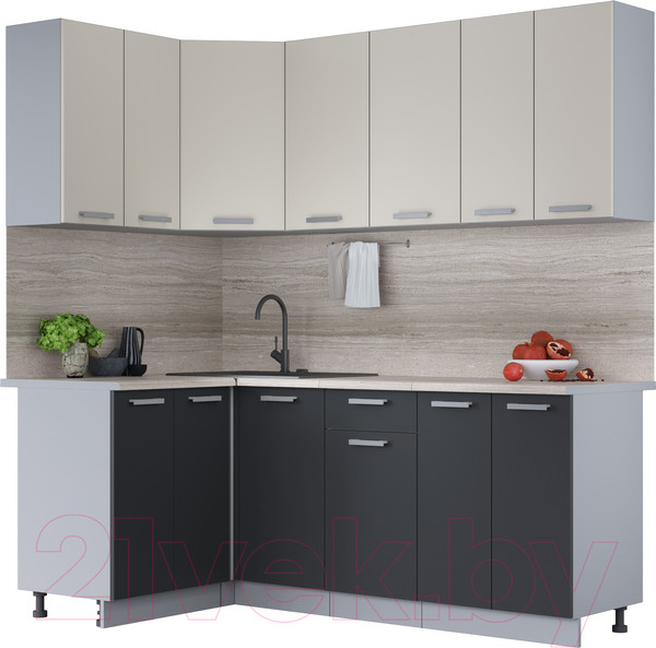 Изображение товара Кухонный гарнитур Интерлиния Мила Лайт 1.2x2.0 (персидский жемчуг/антрацит/травертин серый)
