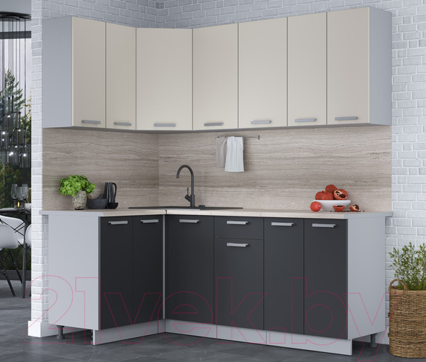 Изображение товара Кухонный гарнитур Интерлиния Мила Лайт 1.2x2.0 (персидский жемчуг/антрацит/травертин серый)