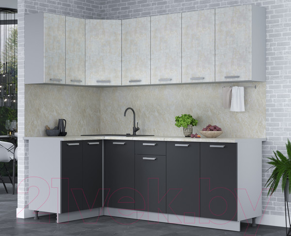 Изображение товара Кухонный гарнитур Интерлиния Мила Лайт 1.2x2.2 (бетон лайт/антрацит/опал светлый)