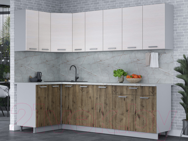 Изображение товара Кухонный гарнитур Интерлиния Мила Лайт 1.2x2.5 (вудлайн кремовый/дуб веллингтон/серый каспий)