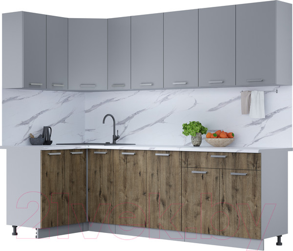 Изображение товара Кухонный гарнитур Интерлиния Мила Лайт 1.2x2.5 (серебро/дуб веллингтон/белый гранит)