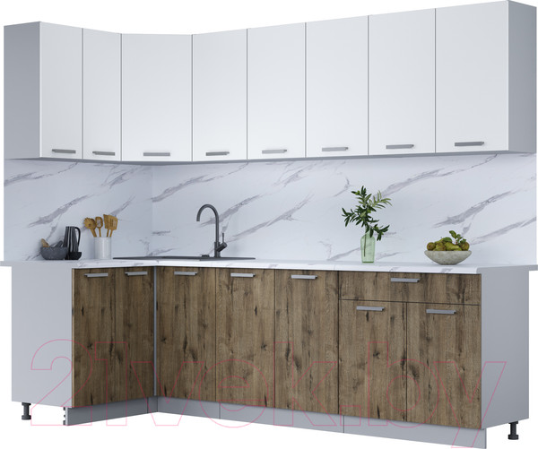 Изображение товара Кухонный гарнитур Интерлиния Мила Лайт 1.2x2.6 (белый платинум/дуб веллингтон/белый гранит)