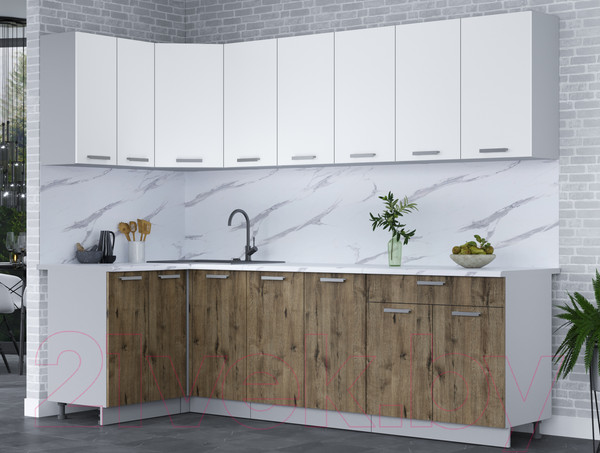 Изображение товара Кухонный гарнитур Интерлиния Мила Лайт 1.2x2.6 (белый платинум/дуб веллингтон/белый гранит)