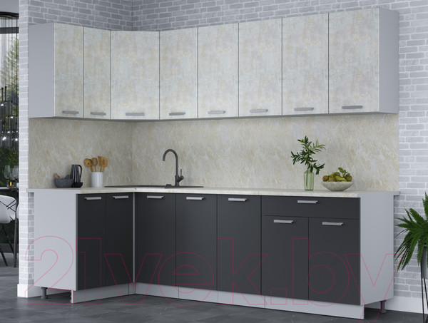 Изображение товара Кухонный гарнитур Интерлиния Мила Лайт 1.2x2.6 (бетон лайт/антрацит/опал светлый)