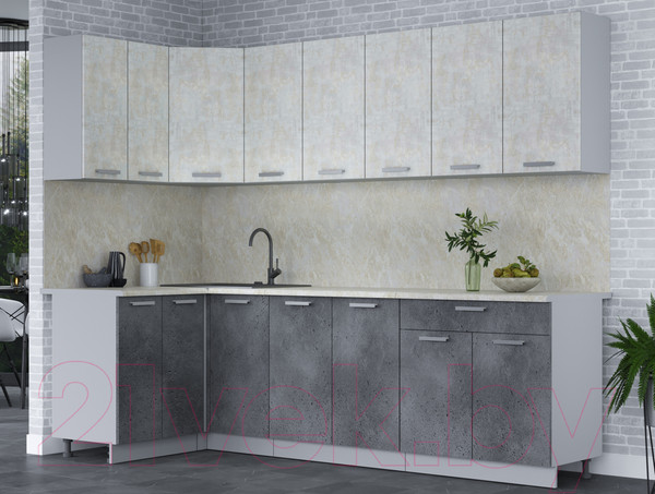 Изображение товара Кухонный гарнитур Интерлиния Мила Лайт 1.2x2.6 (бетон лайт/бетон портленд/опал светлый)