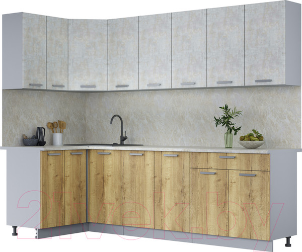Изображение товара Кухонный гарнитур Интерлиния Мила Лайт 1.2x2.6 (бетон лайт/дуб золотой/опал светлый)