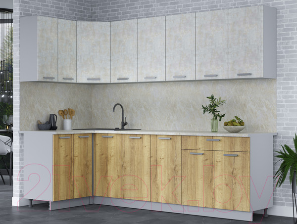 Изображение товара Кухонный гарнитур Интерлиния Мила Лайт 1.2x2.6 (бетон лайт/дуб золотой/опал светлый)