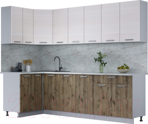 Изображение товара Кухонный гарнитур Интерлиния Мила Лайт 1.2x2.6 (вудлайн кремовый/дуб веллингтон/серый каспий)