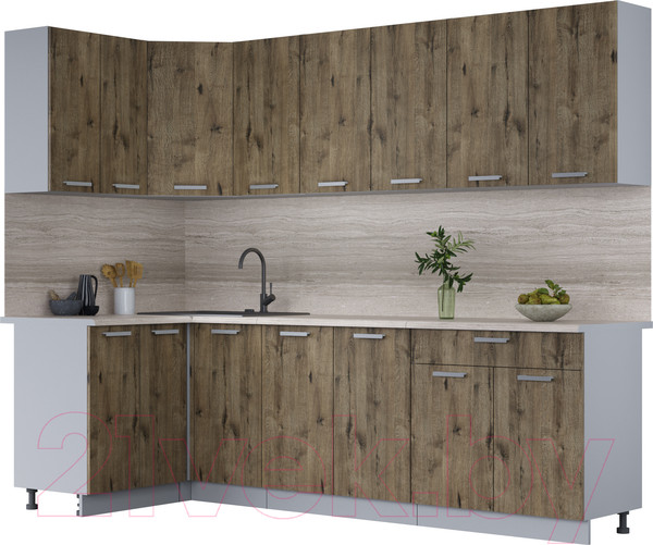 Изображение товара Кухонный гарнитур Интерлиния Мила Лайт 1.2x2.6 (дуб веллингтон/дуб веллингтон/травертин серый)