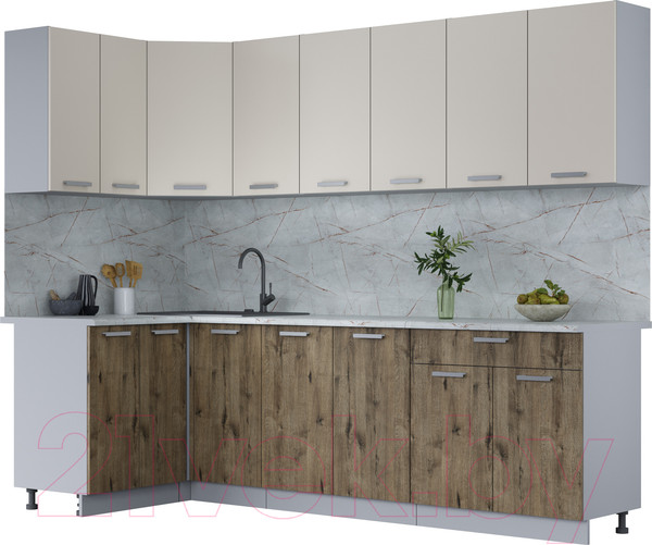 Изображение товара Кухонный гарнитур Интерлиния Мила Лайт 1.2x2.6 (персидский жемчуг/дуб веллингтон/серый каспий)