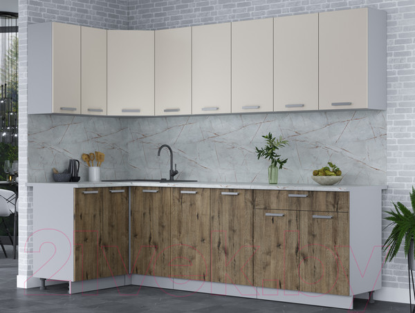 Изображение товара Кухонный гарнитур Интерлиния Мила Лайт 1.2x2.6 (персидский жемчуг/дуб веллингтон/серый каспий)