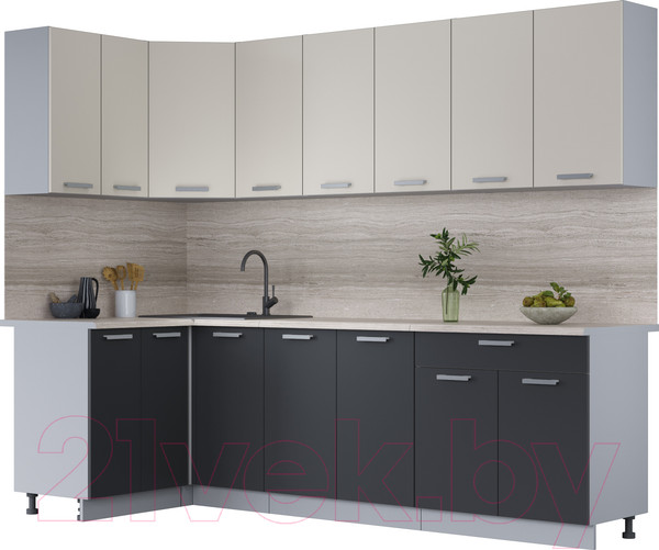 Изображение товара Кухонный гарнитур Интерлиния Мила Лайт 1.2x2.6 (персидский жемчуг/антрацит/травертин серый)