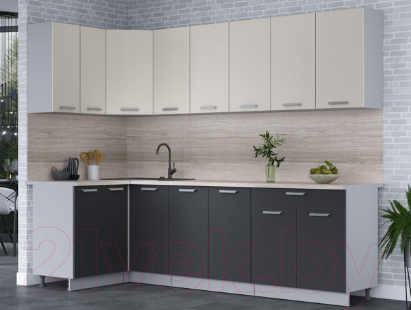 Изображение товара Кухонный гарнитур Интерлиния Мила Лайт 1.2x2.6 (персидский жемчуг/антрацит/травертин серый)