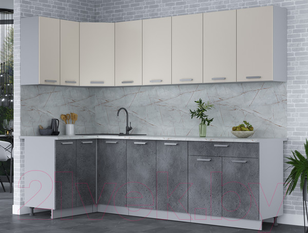 Изображение товара Кухонный гарнитур Интерлиния Мила Лайт 1.2x2.6 (персидский жемчуг/бетон портленд/серый каспий)