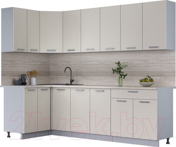 Изображение товара Кухонный гарнитур Интерлиния Мила Лайт 1.2x2.6 (персидский жемчуг/персидский жемчуг/травертин серый)