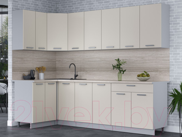 Изображение товара Кухонный гарнитур Интерлиния Мила Лайт 1.2x2.6 (персидский жемчуг/персидский жемчуг/травертин серый)