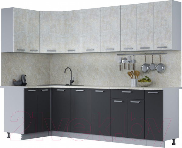 Изображение товара Кухонный гарнитур Интерлиния Мила Лайт 1.2x2.7 (бетон лайт/антрацит/опал светлый)