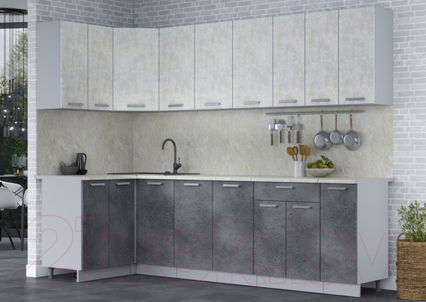Изображение товара Кухонный гарнитур Интерлиния Мила Лайт 1.2x2.7 (бетон лайт/бетон портленд/опал светлый)