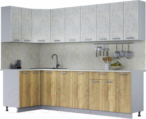 Изображение товара Кухонный гарнитур Интерлиния Мила Лайт 1.2x2.7 (бетон лайт/дуб золотой/опал светлый)