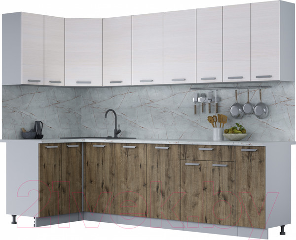 Изображение товара Кухонный гарнитур Интерлиния Мила Лайт 1.2x2.7 (вудлайн кремовый/дуб веллингтон/серый каспий)