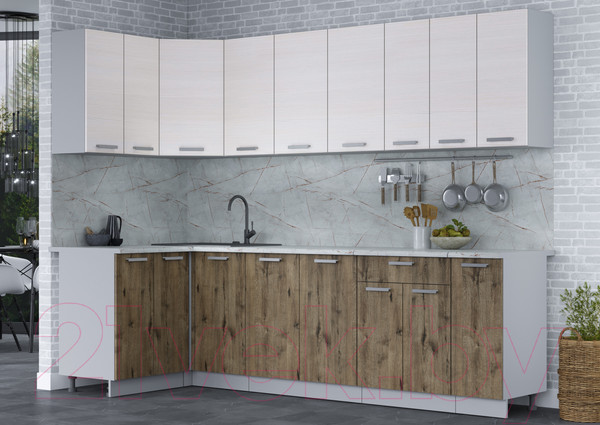 Изображение товара Кухонный гарнитур Интерлиния Мила Лайт 1.2x2.7 (вудлайн кремовый/дуб веллингтон/серый каспий)