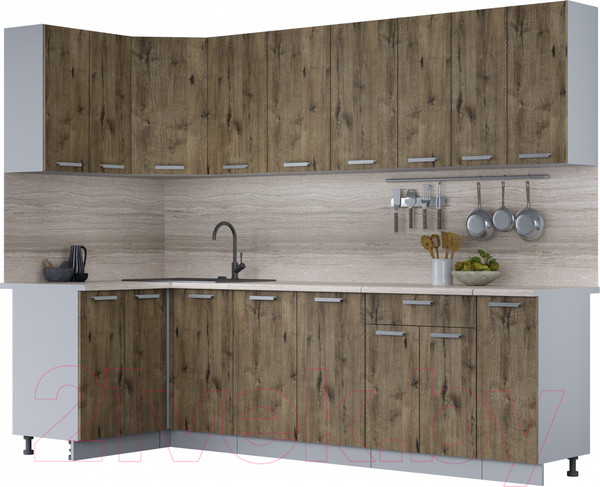 Изображение товара Кухонный гарнитур Интерлиния Мила Лайт 1.2x2.7 (дуб веллингтон/дуб веллингтон/травертин серый)