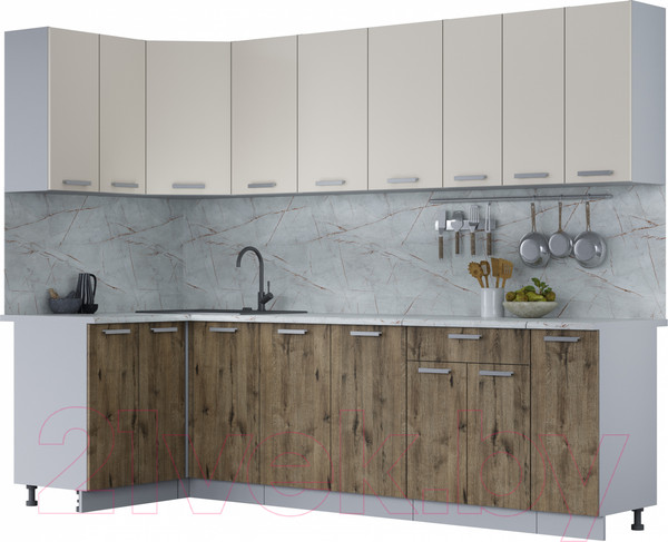 Изображение товара Кухонный гарнитур Интерлиния Мила Лайт 1.2x2.7 (персидский жемчуг/дуб веллингтон/серый каспий)