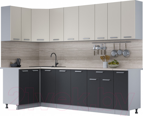 Изображение товара Кухонный гарнитур Интерлиния Мила Лайт 1.2x2.7 (персидский жемчуг/антрацит/травертин серый)