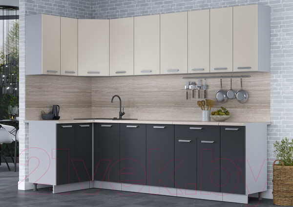 Изображение товара Кухонный гарнитур Интерлиния Мила Лайт 1.2x2.7 (персидский жемчуг/антрацит/травертин серый)