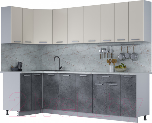 Изображение товара Кухонный гарнитур Интерлиния Мила Лайт 1.2x2.7 (персидский жемчуг/бетон портленд/серый каспий)