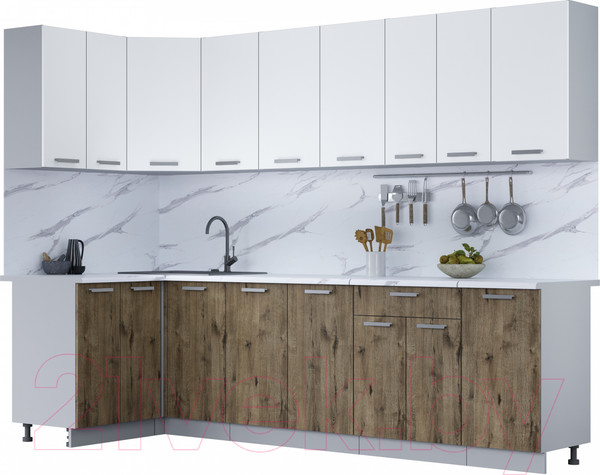 Изображение товара Кухонный гарнитур Интерлиния Мила Лайт 1.2x2.8 (белый платинум/дуб веллингтон/белый гранит)