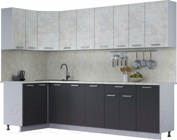 Изображение товара Кухонный гарнитур Интерлиния Мила Лайт 1.2x2.8 (бетон лайт/антрацит/опал светлый)