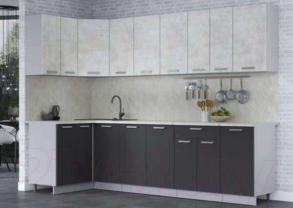 Изображение товара Кухонный гарнитур Интерлиния Мила Лайт 1.2x2.8 (бетон лайт/антрацит/опал светлый)