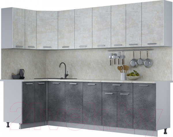 Изображение товара Кухонный гарнитур Интерлиния Мила Лайт 1.2x2.8 (бетон лайт/бетон портленд/опал светлый)