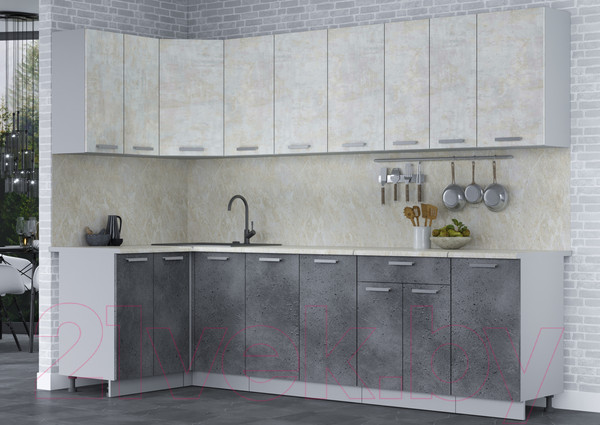 Изображение товара Кухонный гарнитур Интерлиния Мила Лайт 1.2x2.8 (бетон лайт/бетон портленд/опал светлый)