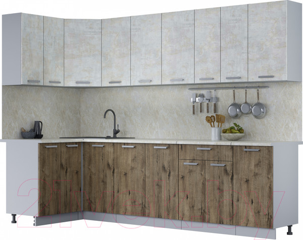 Изображение товара Кухонный гарнитур Интерлиния Мила Лайт 1.2x2.8 (бетон лайт/дуб веллингтон/опал светлый)
