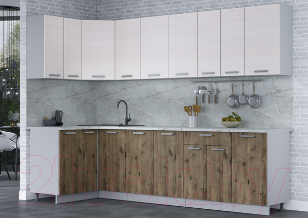 Изображение товара Кухонный гарнитур Интерлиния Мила Лайт 1.2x2.8 (вудлайн кремовый/дуб веллингтон/серый каспий)