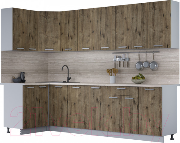 Изображение товара Кухонный гарнитур Интерлиния Мила Лайт 1.2x2.8 (дуб веллингтон/дуб веллингтон/травертин серый)