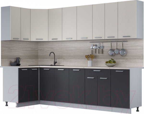 Изображение товара Кухонный гарнитур Интерлиния Мила Лайт 1.2x2.8 (персидский жемчуг/антрацит/травертин серый)