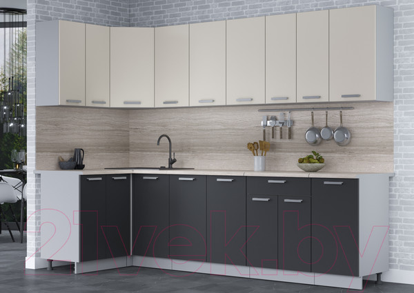 Изображение товара Кухонный гарнитур Интерлиния Мила Лайт 1.2x2.8 (персидский жемчуг/антрацит/травертин серый)