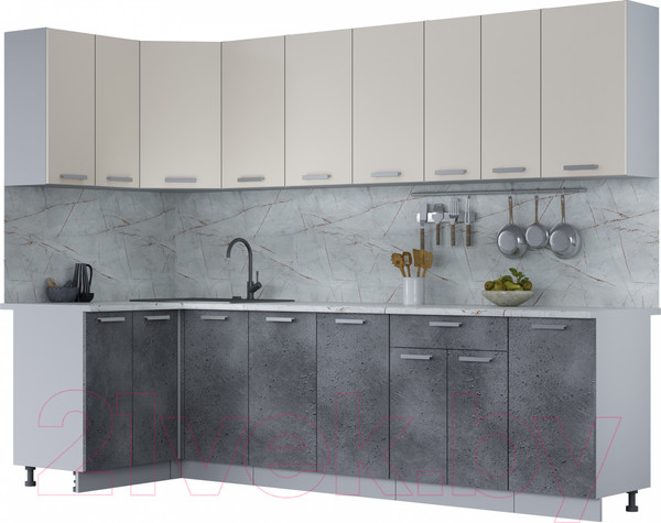Изображение товара Кухонный гарнитур Интерлиния Мила Лайт 1.2x2.8 (персидский жемчуг/бетон портленд/серый каспий)